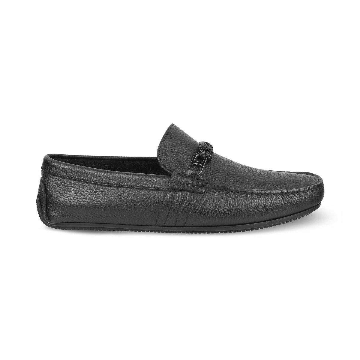 Tresmode Monoc Black Men's Leather Driving Loafers - Tresmode
