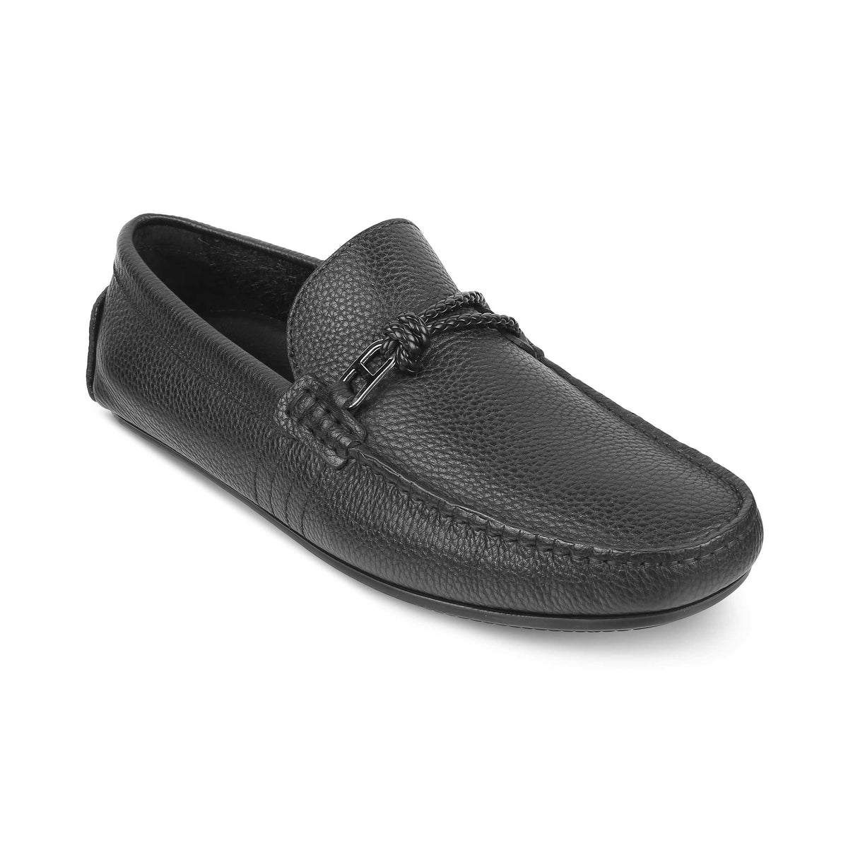 Tresmode Monoc Black Men's Leather Driving Loafers - Tresmode