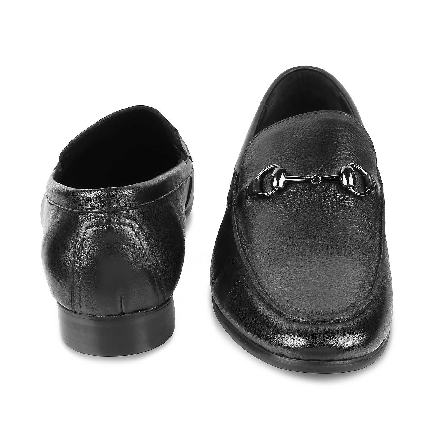 Tresmode Neslip Black Men's Leather Horse-bit Loafers - Tresmode