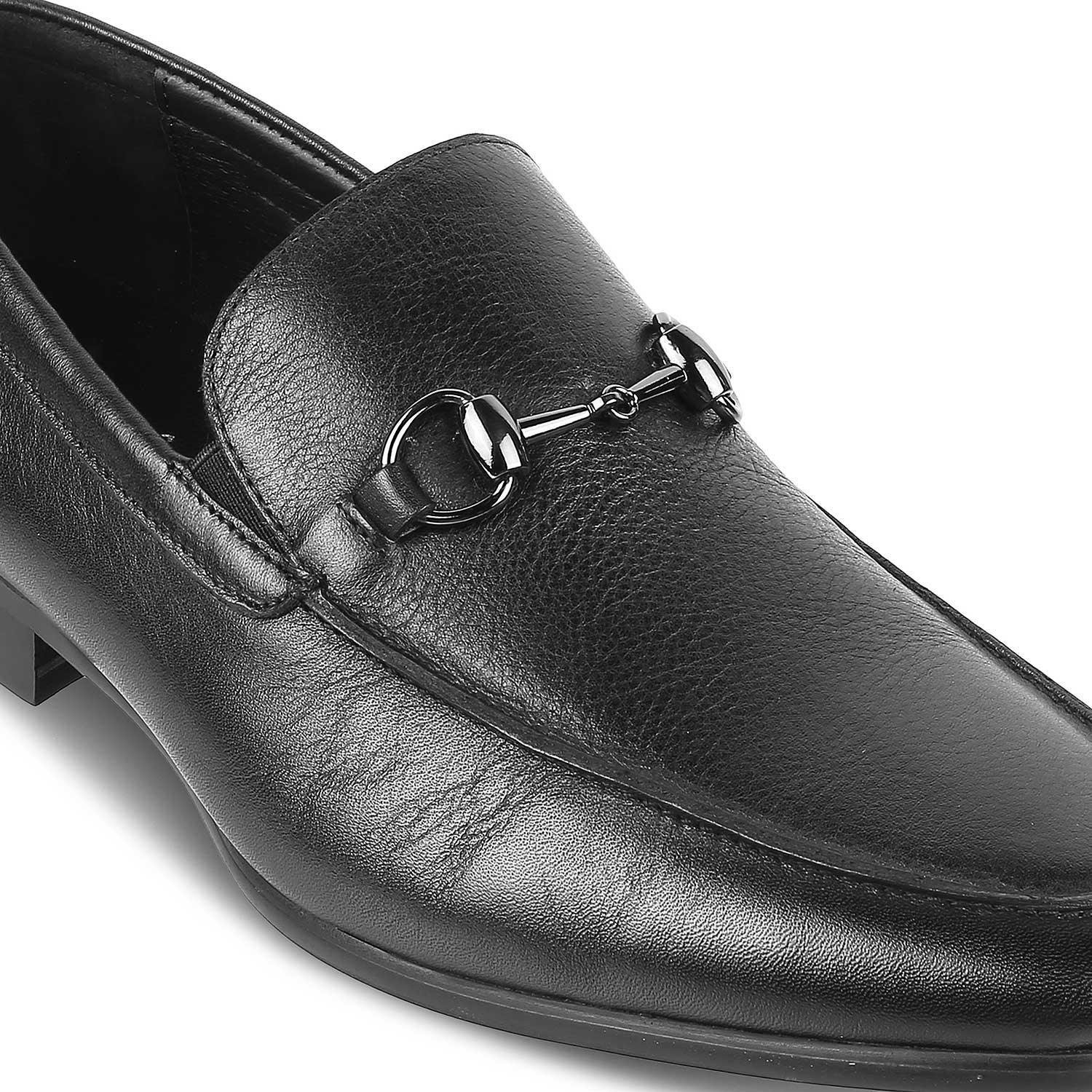 Tresmode Neslip Black Men's Leather Horse-bit Loafers - Tresmode