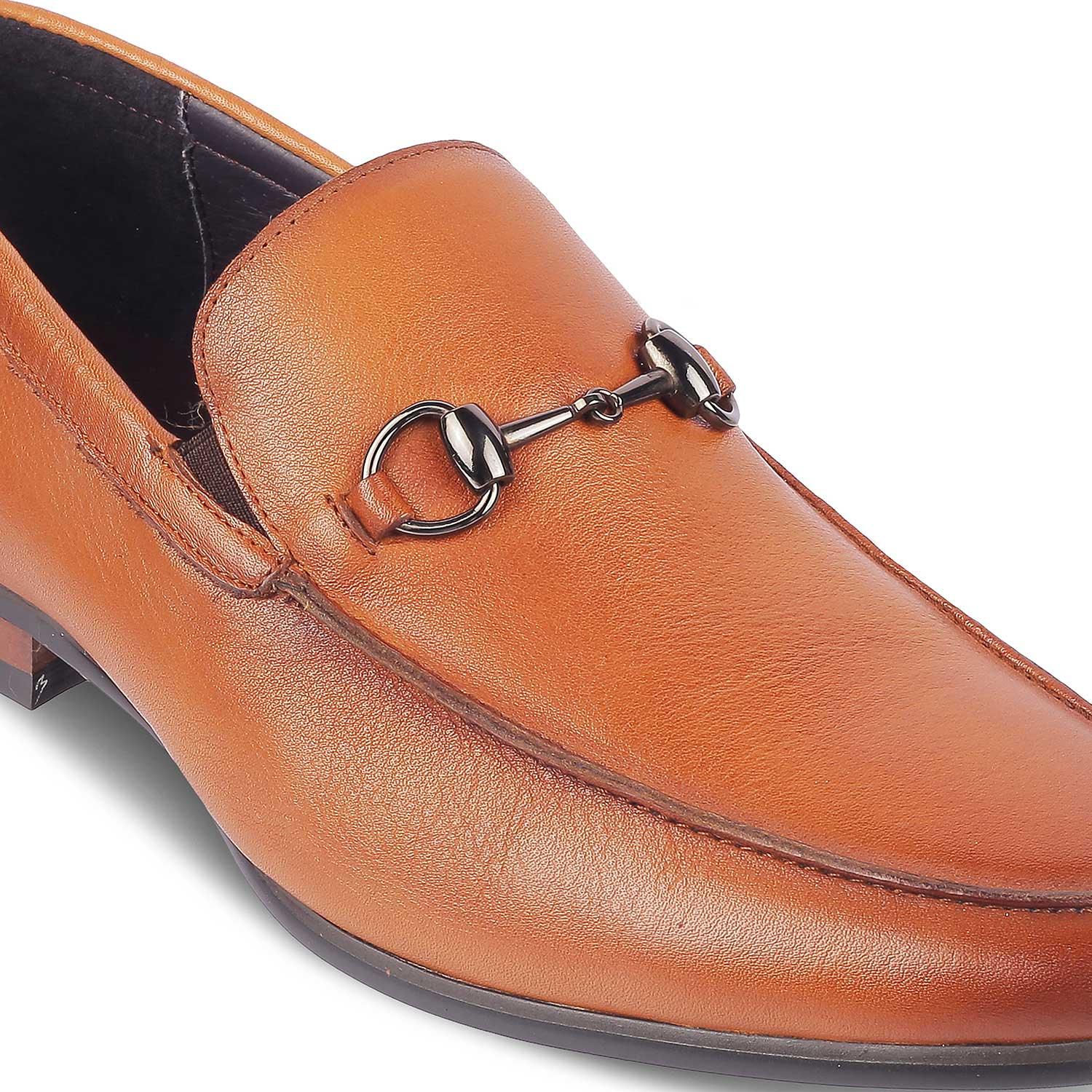 Tresmode Neslip Brown Men's Leather Horse-bit Loafers - Tresmode