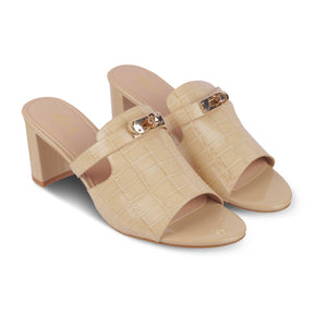 Tresmode Nic Beige Women's Dress Block Heel Sandals - Tresmode