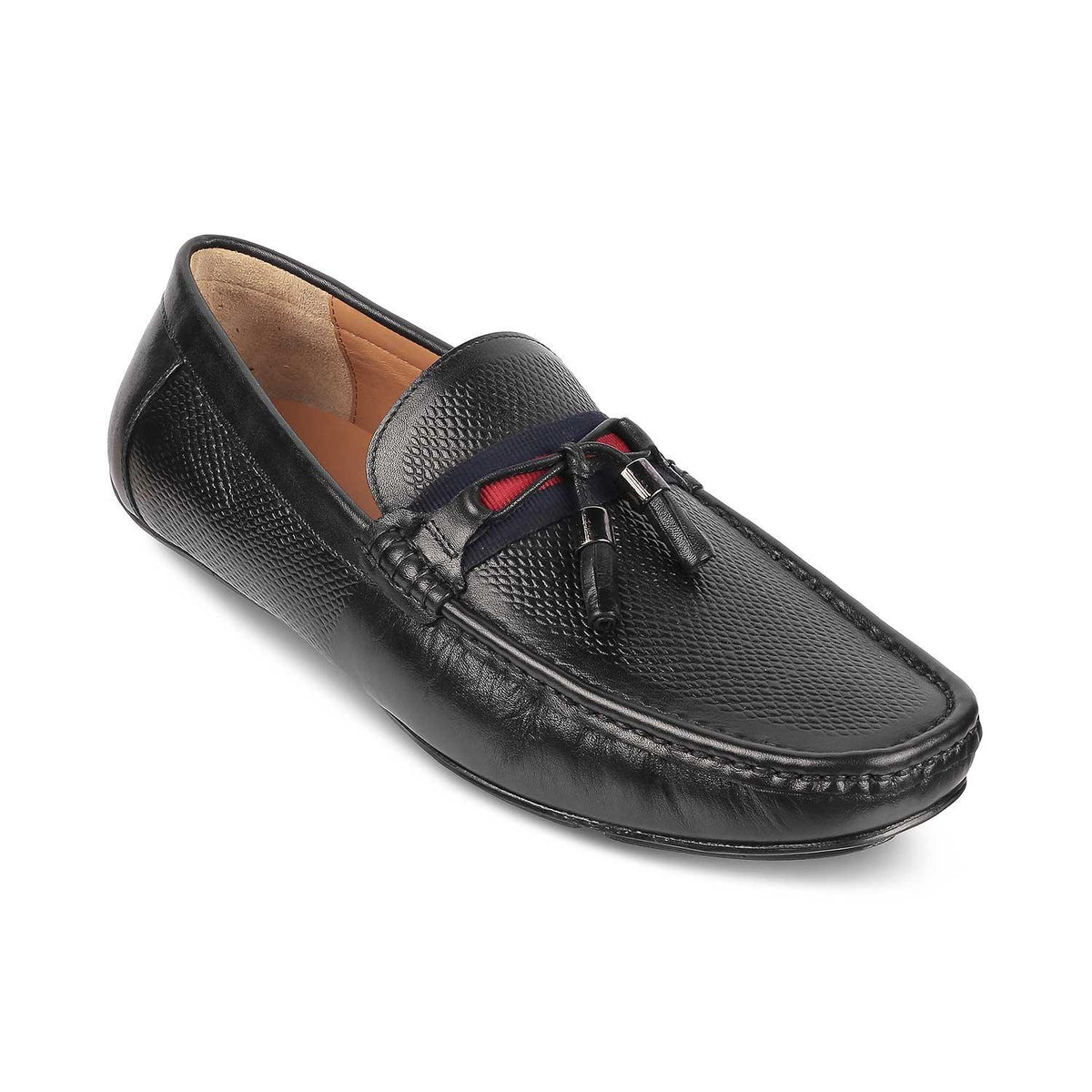 Tresmode Sotas Black Men's Leather Driving Loafers - Tresmode