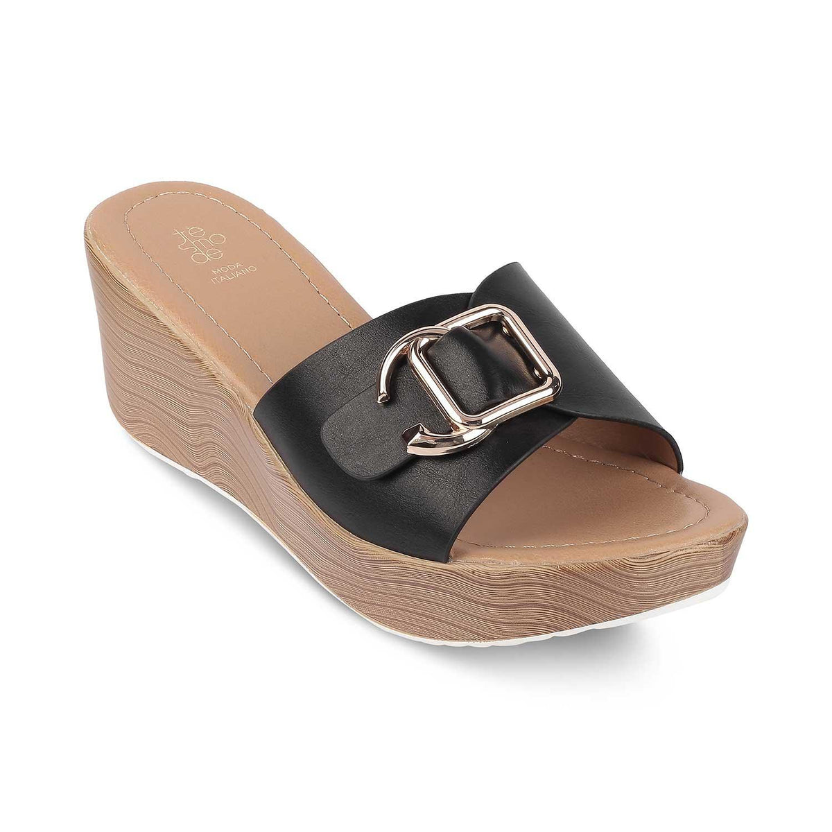 Tresmode Tredge Black Women's Dress Wedge Sandals - Tresmode