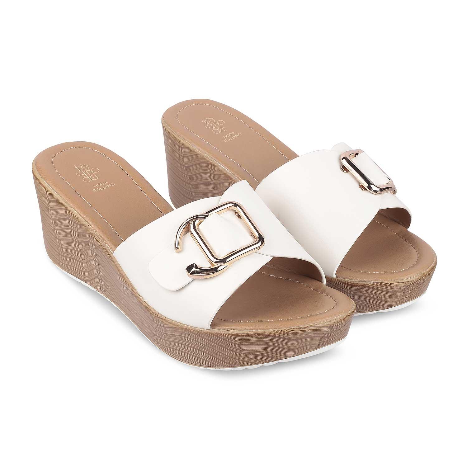 Tresmode Tredge White Women's Dress Wedge Sandals - Tresmode