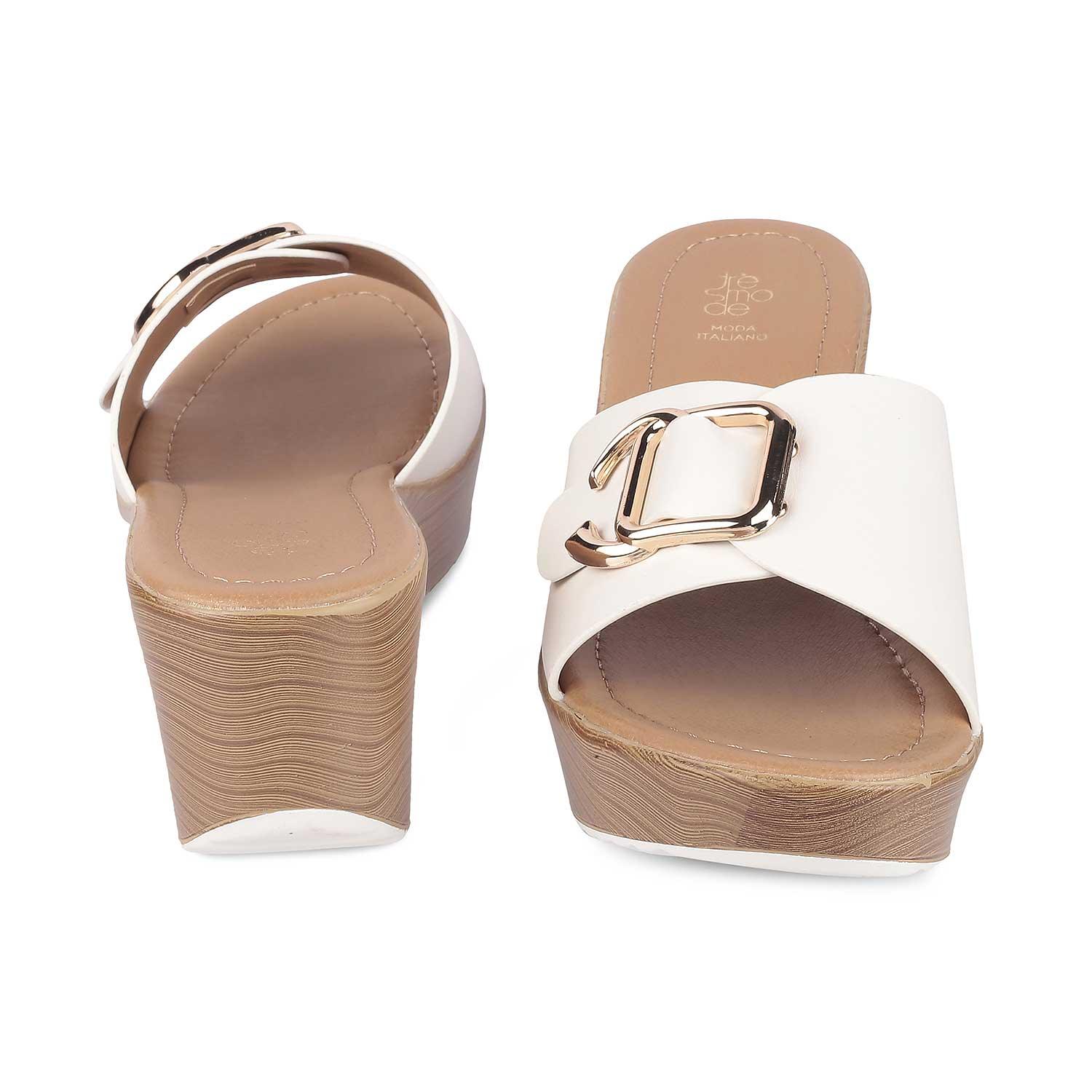 Tresmode Tredge White Women's Dress Wedge Sandals - Tresmode