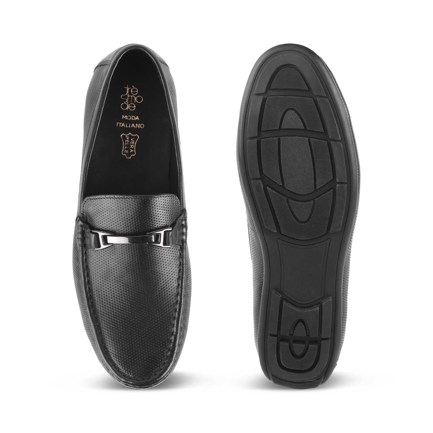 The Abianca Black Men's Leather Driving Loafers Tresmode - Tresmode