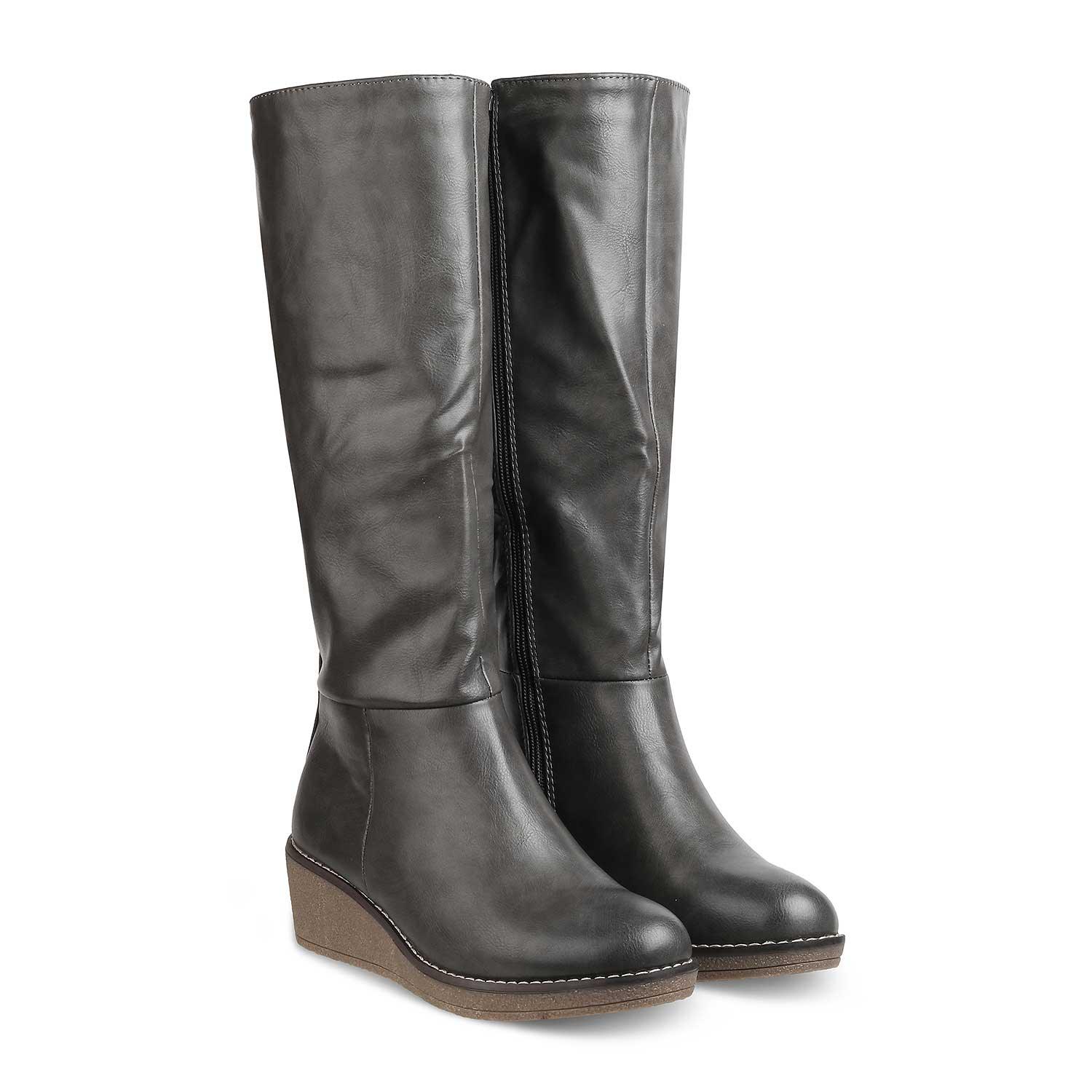 The Alavus Grey Women's Knee-length Boots Tresmode - Tresmode