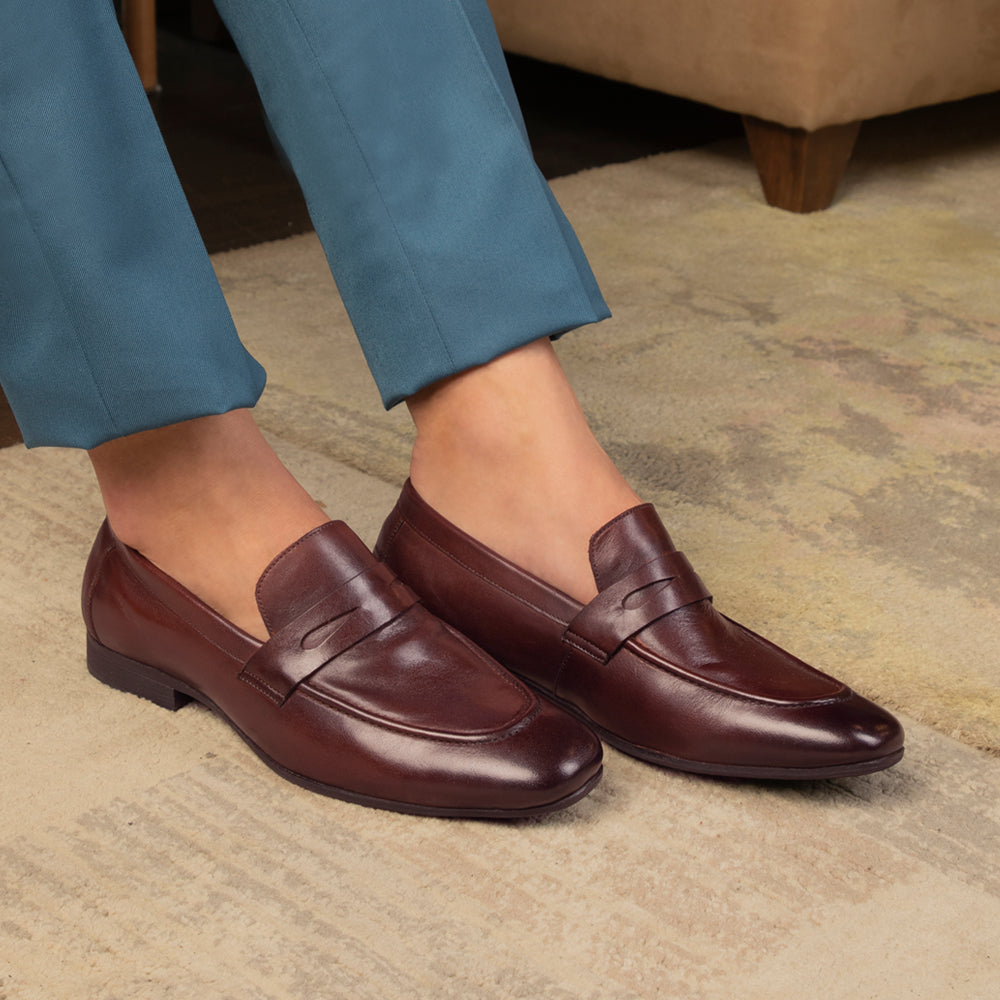 The Apenny Brown Men's Leather Penny Loafers Tresmode - Tresmode