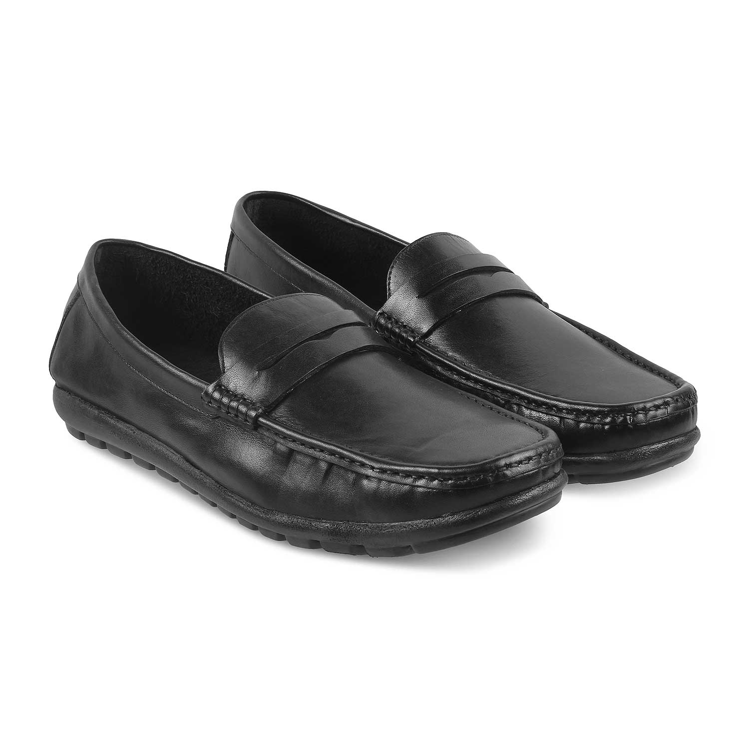 The Argento Black Men's Leather Loafers Tresmode - Tresmode