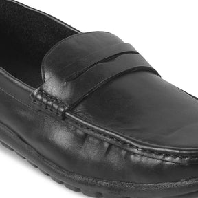 The Argento Black Men's Leather Loafers Tresmode - Tresmode