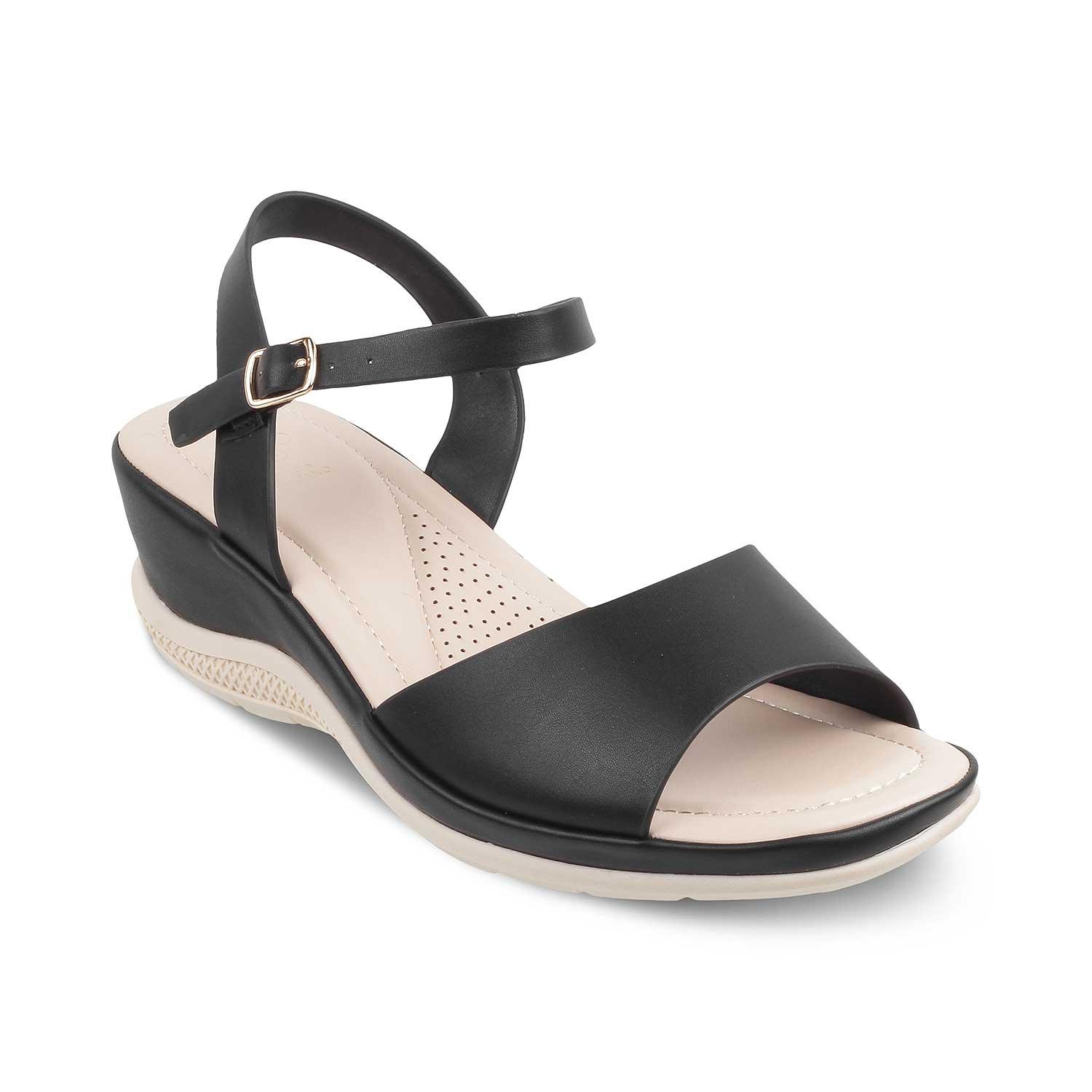 The Clej Black Women's Casual Wedge Sandals Tresmode - Tresmode