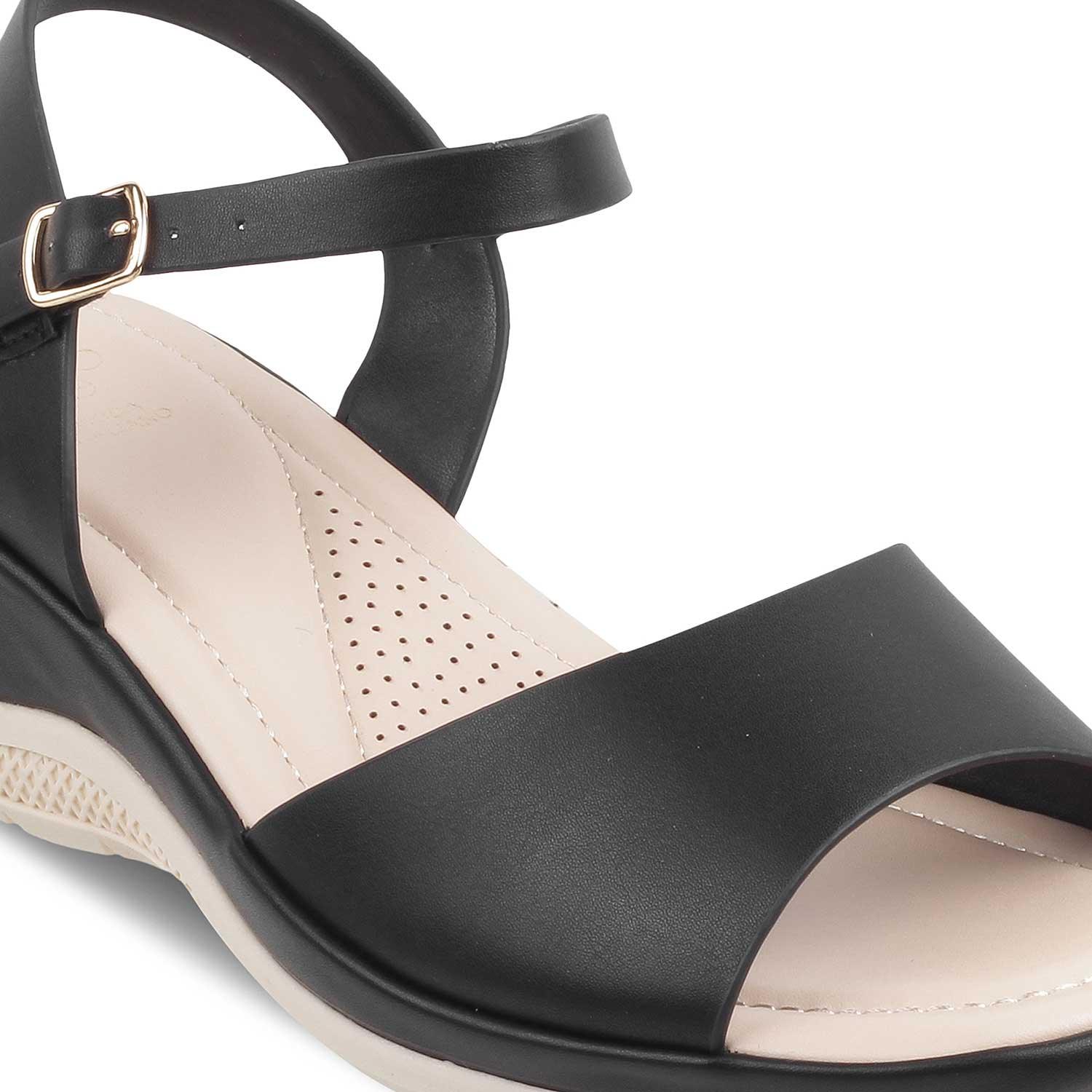 The Clej Black Women's Casual Wedge Sandals Tresmode - Tresmode