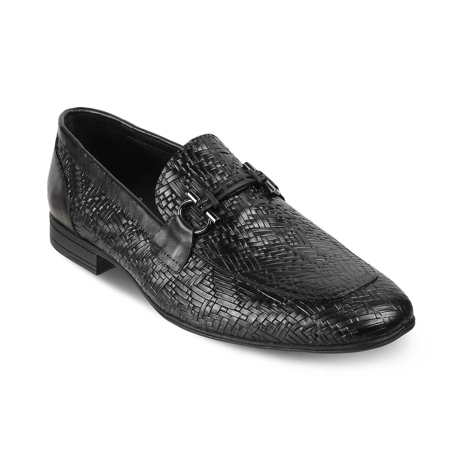 The Crint Black Men's Leather Loafers - Tresmode