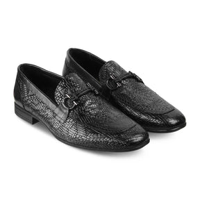 The Crint Black Men's Leather Loafers - Tresmode