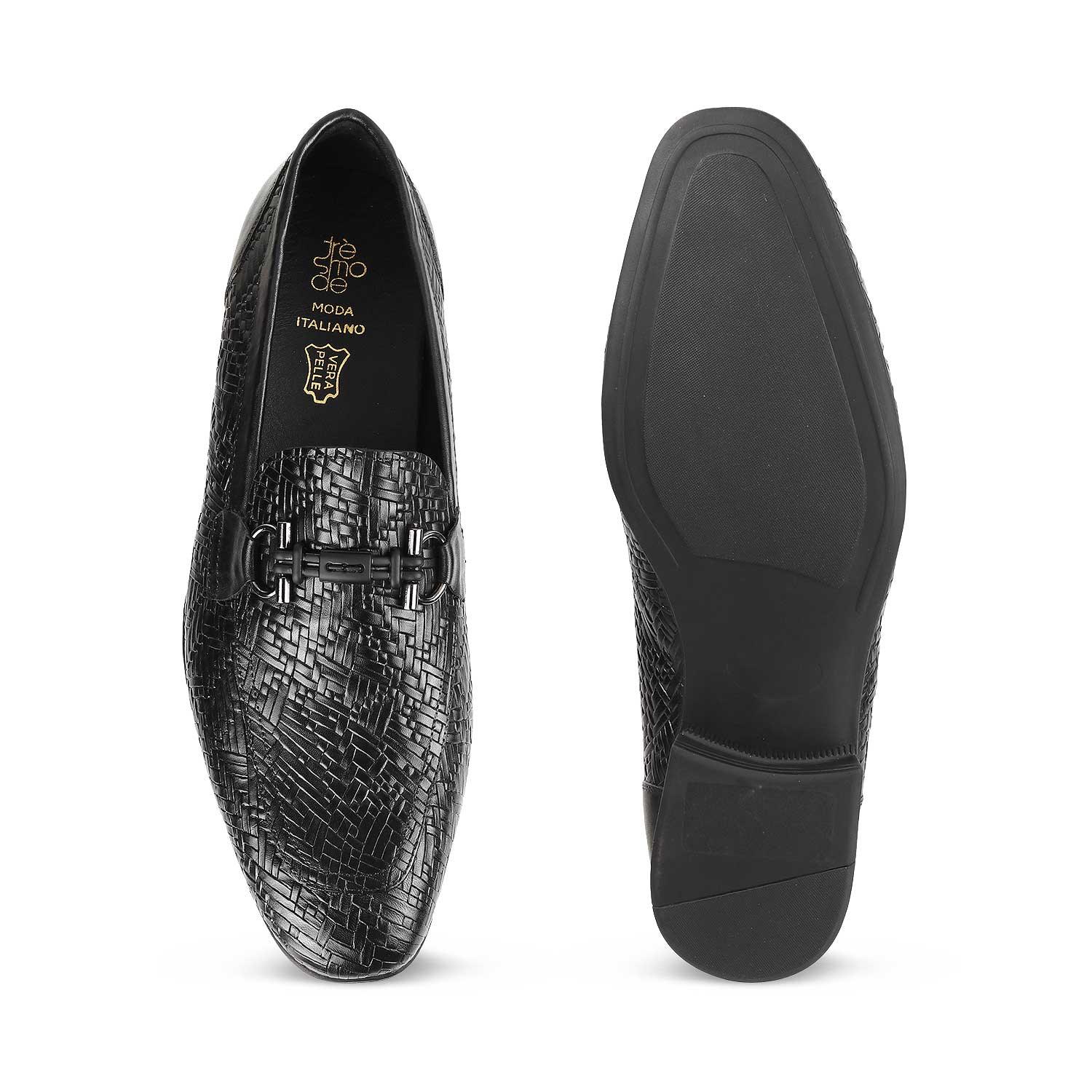 The Crint Black Men's Leather Loafers - Tresmode