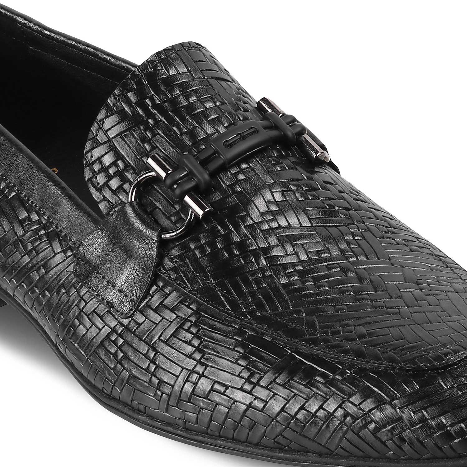 The Crint Black Men's Leather Loafers - Tresmode