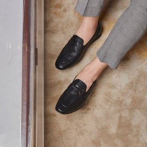 The Cytom Black Men's Leather Loafers - Tresmode