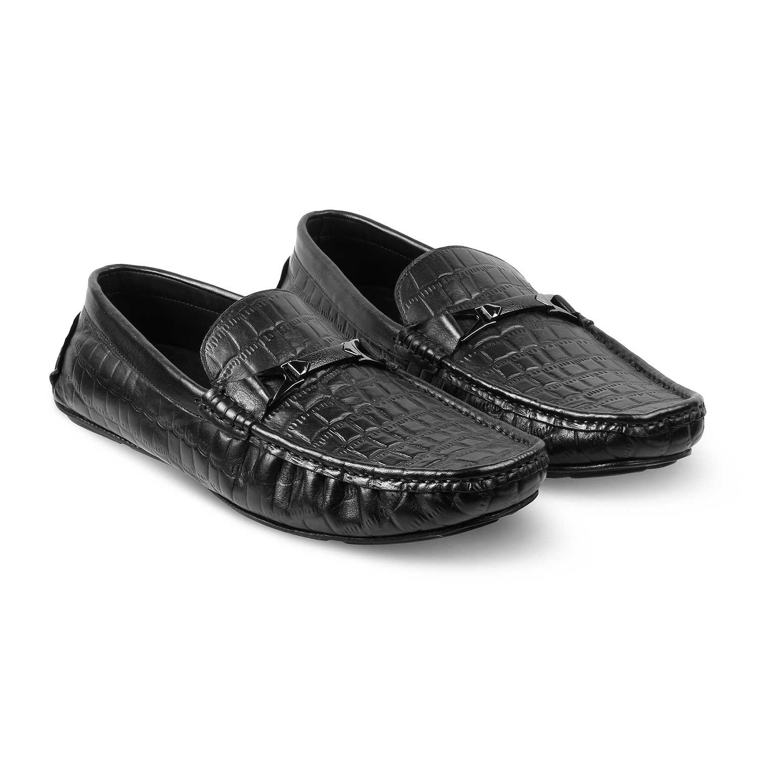 The Hummer Black Men's Leather Driving Loafers Tresmode - Tresmode