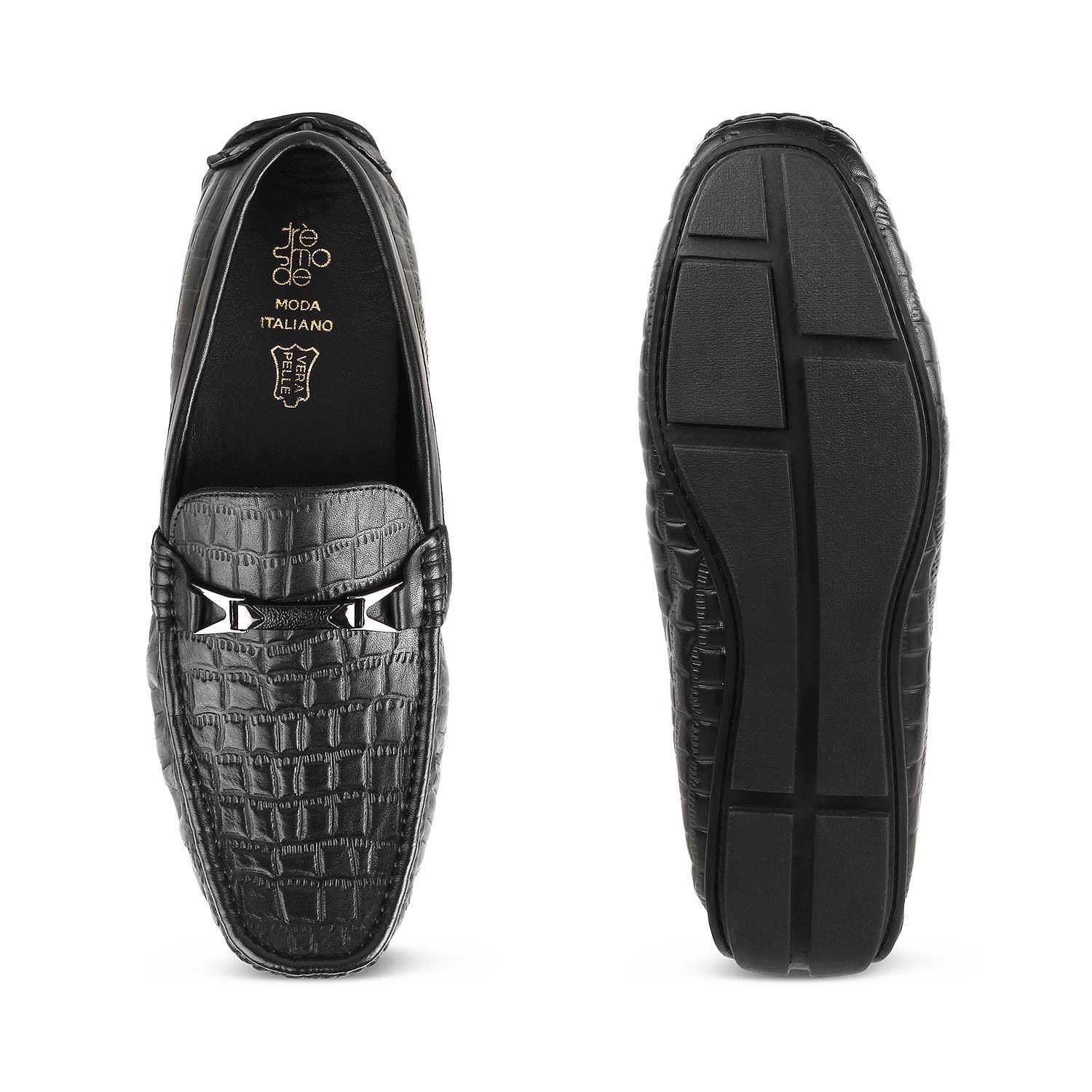 The Hummer Black Men's Leather Driving Loafers Tresmode - Tresmode