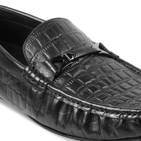 The Hummer Black Men's Leather Driving Loafers Tresmode - Tresmode