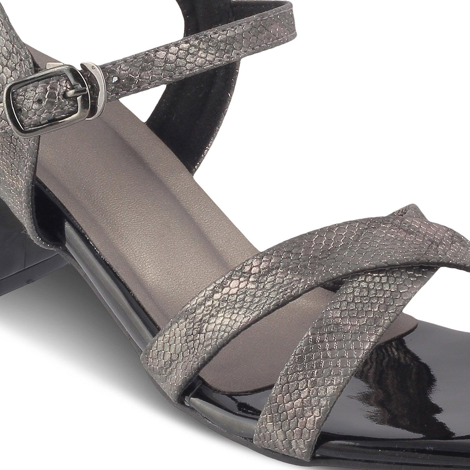 The Milano Pewter Women's Dress Block Heel Sandals Tresmode - Tresmode