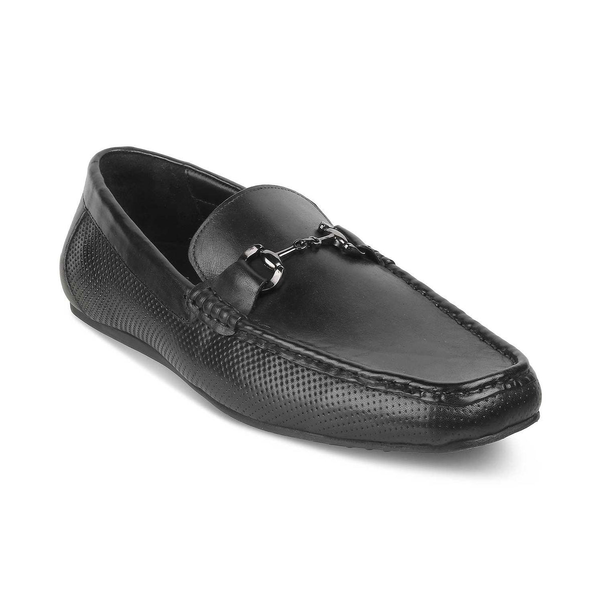 The Otter Black Men's Leather Driving Loafers Tresmode - Tresmode