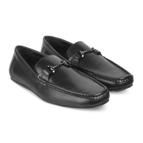 The Otter Black Men's Leather Driving Loafers Tresmode - Tresmode