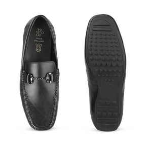 The Otter Black Men's Leather Driving Loafers Tresmode - Tresmode