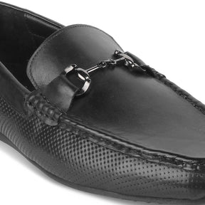 The Otter Black Men's Leather Driving Loafers Tresmode - Tresmode