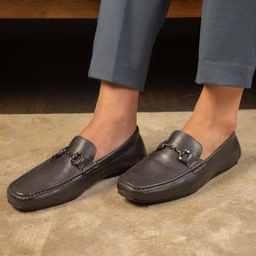 The Otter Grey Men's Leather Driving Loafers Tresmode - Tresmode