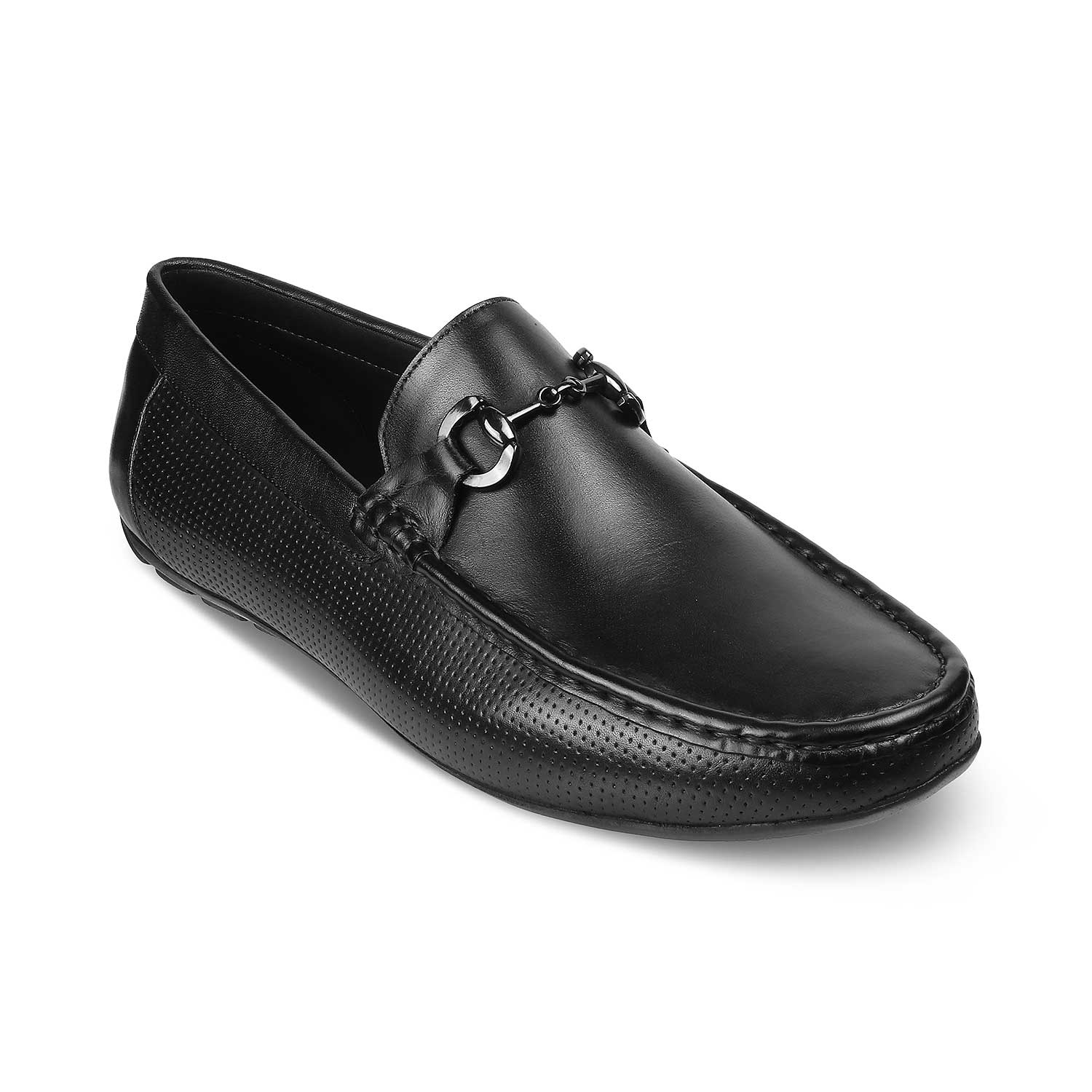The Otterdam Black Men's Leather Driving Loafers - Tresmode