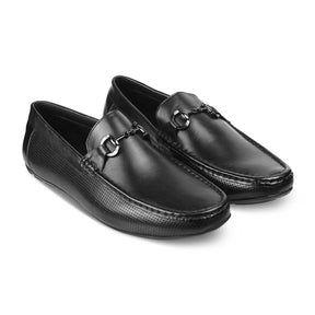 The Otterdam Black Men's Leather Driving Loafers - Tresmode