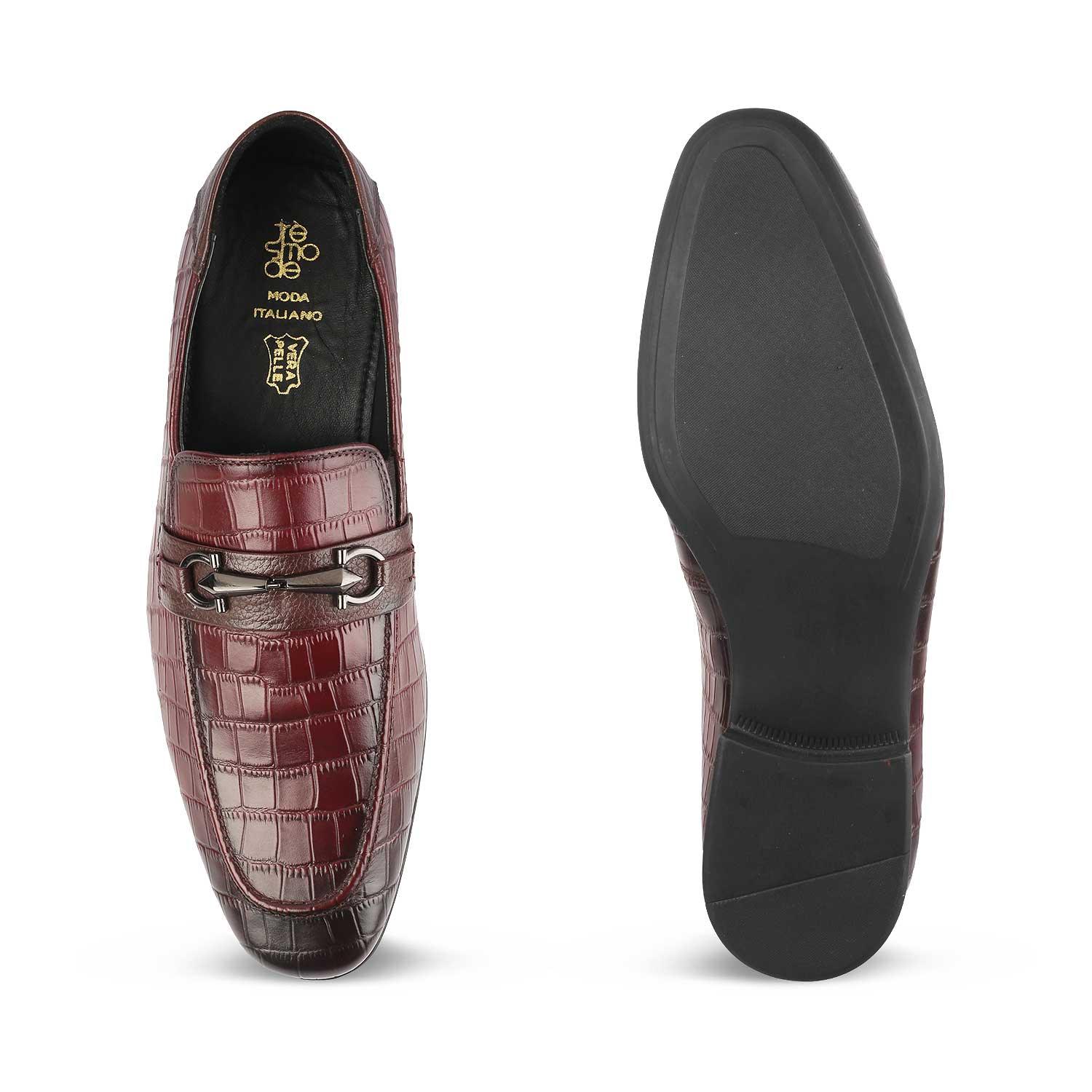 The Reptile Wine Mens Leather Loafers - Tresmode