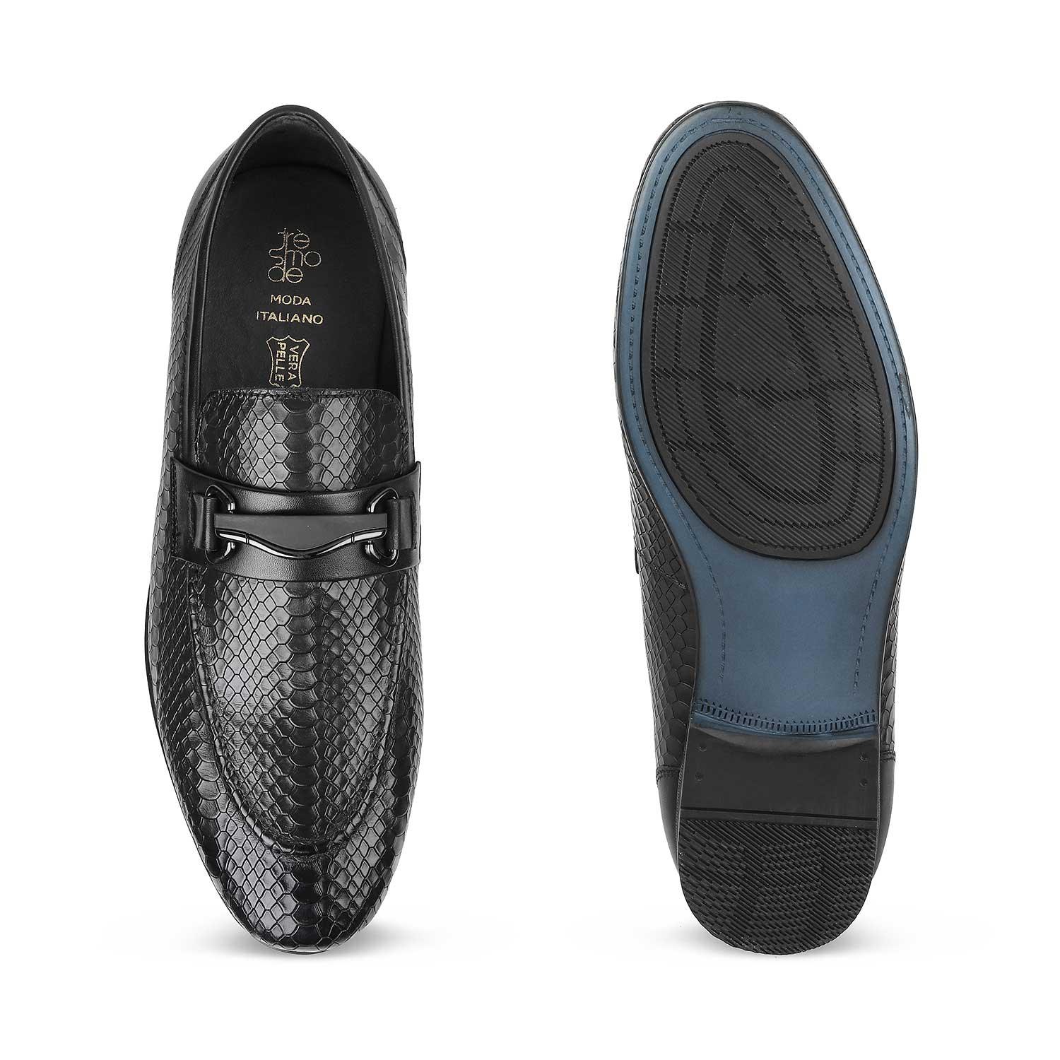 The Rytom Black Men's Leather Loafers Tresmode - Tresmode