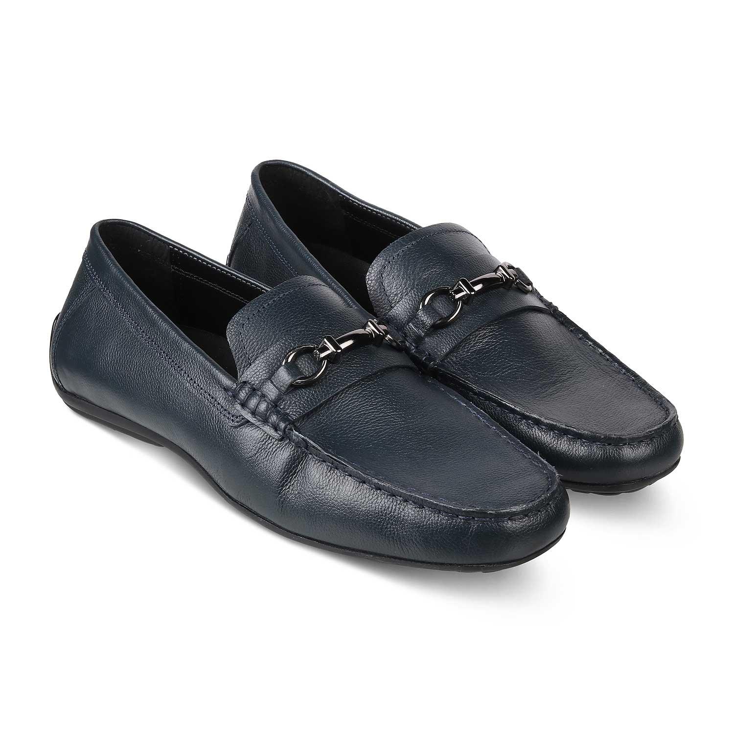 The Sandee Blue Men's Leather Driving Loafers Tresmode - Tresmode