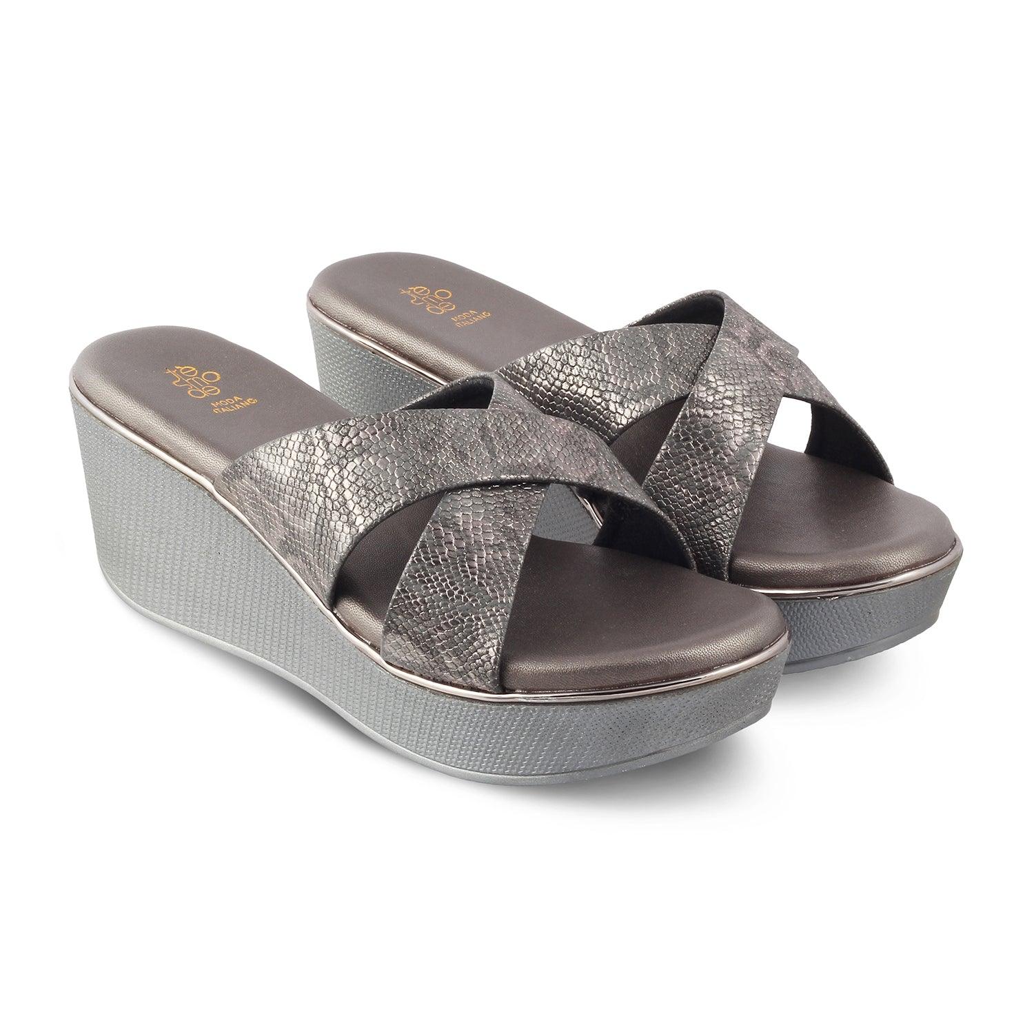 The Savvy Pewter Women's Dress Wedge Sandals Tresmode - Tresmode