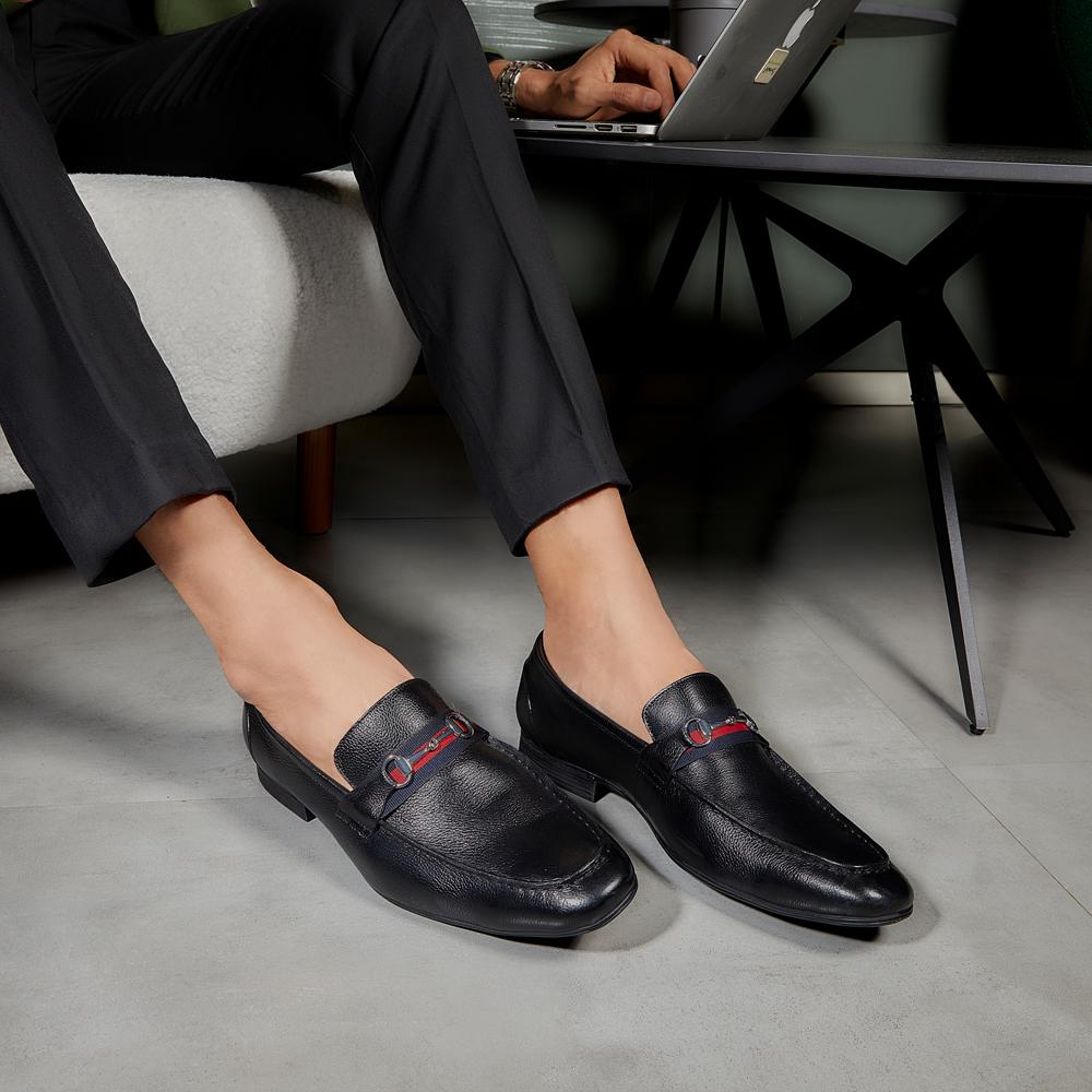 The Suchi Black Mens Leather Loafers - Tresmode