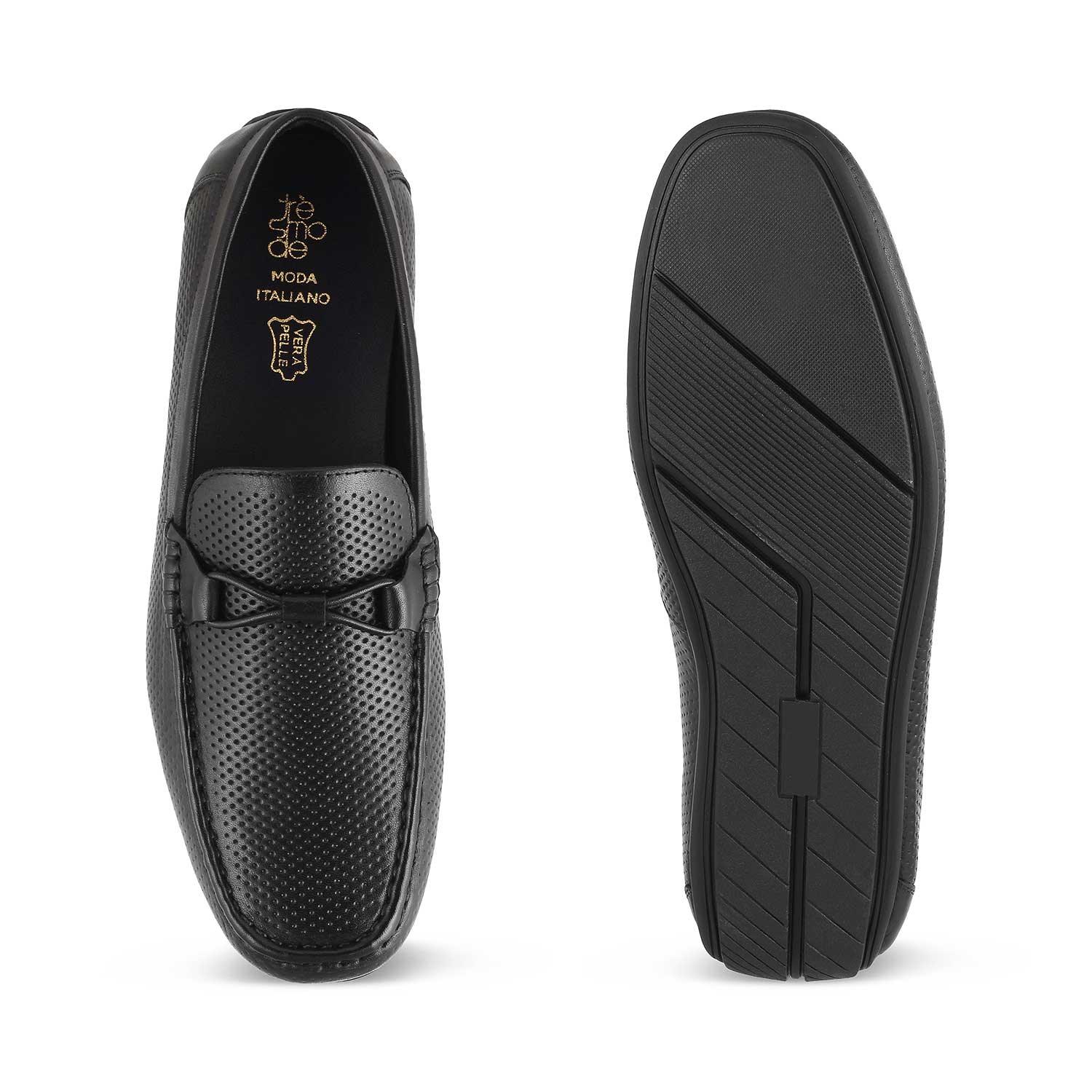 The Yoti Black Men's Leather Driving Loafers Tresmode - Tresmode